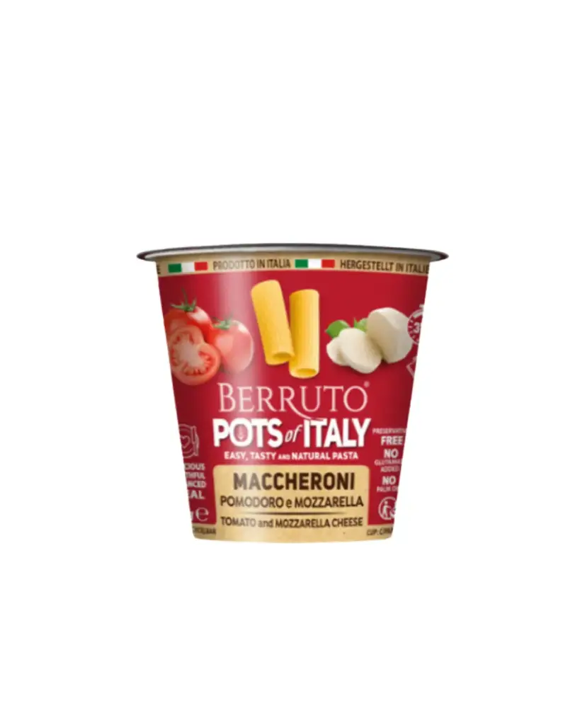 BERRUTO POTS OF ITALY MACCARONI TOM+MOZZ 70GMS