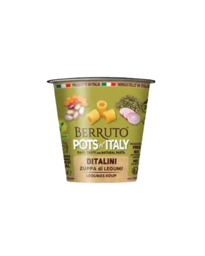BERRUTO POTS OF ITALY VEGAN  DITALINI  LEGUME SOUP 70GMS 