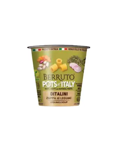 [8003740140182] BERRUTO POTS OF ITALY VEGAN  DITALINI  LEGUME SOUP 70GMS 